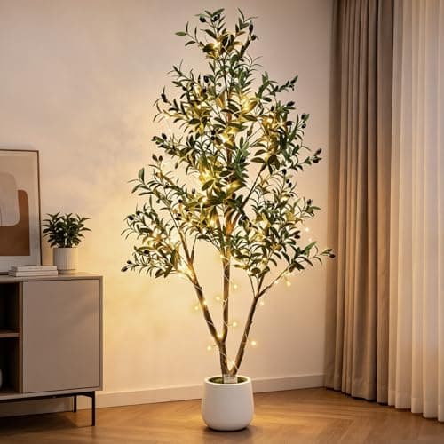 TNELTUEB 6FT Artificial Olive Tree Indoor with Lights & Planter, Realistic Faux Olive Trees with Lifelike Fruits for Living Room Decor, Tall Fake Silk Plants for Modern Home Office - Image 1