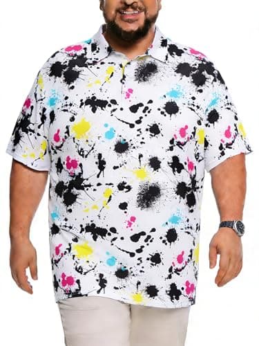 uideazone Men's Big and Tall Performance Polo Shirt - Moisture Wicking Dry Fit Golf Shirts, Wrinkle-Free Business Casual Short Sleeve Top for Men,Splatter, 2XL - Image 1