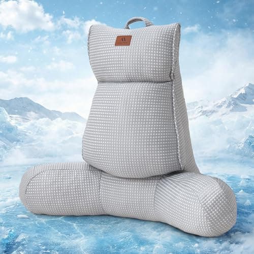 Amélie Home Cooling Reading Pillow with Arms for Adults, Breathable Waffle Fabric Bed Rest Pillow for Sitting Up, Ergonomic Back Support with Pockets for Gaming Relaxing, Cooling Gray, 29 Inches - Image 1