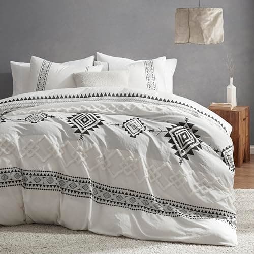 Oli Anderson Boho Duvet Cover Set King Size, Black and White Color Clash 3 PCS Microfiber Bedding Set, Durable and Super Soft Duvet Covers with Zipper and Ties, 104"*90" - Image 1