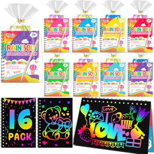 FEREDO KIDS Scratch Paper Art Party Favors for Kids: 16 Pack Rainbow Scratch Notebook, Goodie Bags Stuffers Coloring Books Party Favors for Kids 3-12, Bulk Classroom Birthday Gifts for Student - Image 1