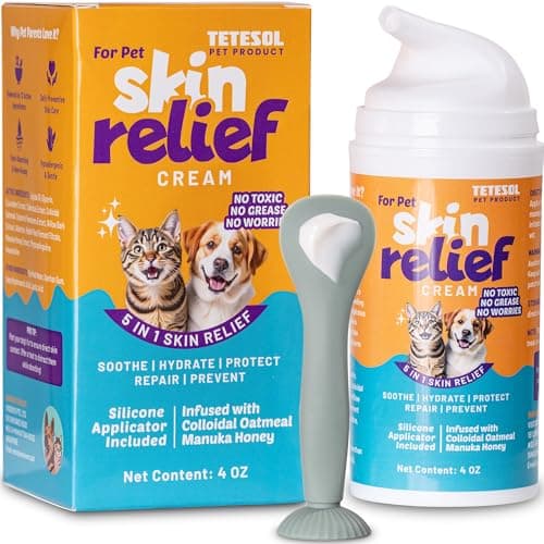 Tetesol Dog Itchy Skin Relief Cream Hot Spot Treatment, Dogs Balm Rapid Healing Dry Itchy Skin with Colloidal Oatmeal Manuka Honey- 100g Lotion with Applicator