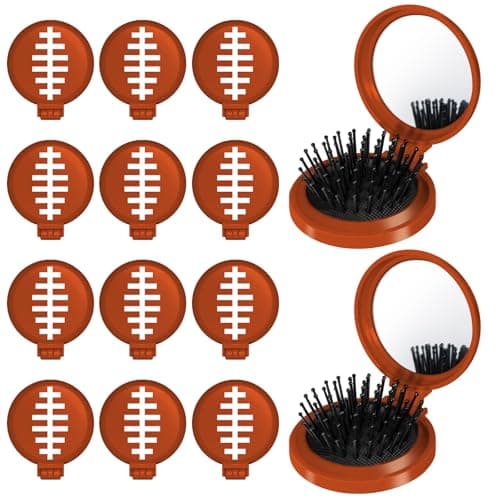 12 Pcs Football Mini Detangler Brush, Folding Mirror Hair Brushes, Travel Hair Brush, No Tangle Soft Flexible Bristles for Straight, Curly, Thick Hair for Football Team Gift Sport Party - Image 1