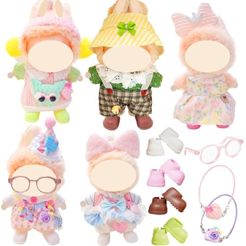 Doll Colorful Clothes Sets, 5 Sets Cute Fairytale Themed Outfits for 17cm Dolls Flower Themed Costume with Shoes, Glassed and Mini Charms for Dolls Dressing up Accessories (NO Doll)