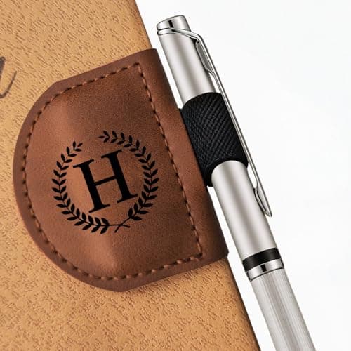 MOTEERLLU Magnetic Bookmark with Pen Holder, Initial Personalized Leather Magnetic Book Mark, Custom Bookmarks for Women & Men, Ideal Gift for Book Lovers - Image 1
