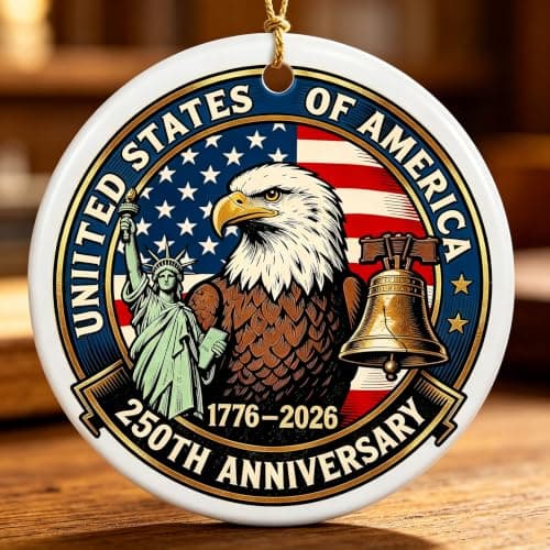 250th Anniversary USA Ornaments for Patriotic Christmas Decorations, United States 250 Anniversary Bell Ornament, Patriotic Keepsake for America’s 250th Birthday-Ceramic Style2 - Image 1