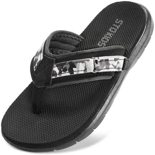 Boys Flip Flops Kids Sandals Summer Beach Non Slip Outdoor & Intdoor Little/Big Boy Comfortable Fashion Lightweight Soft Bathroom Pool Swimming Shower Home House Sport All Black Big Kid 5 - Image 1