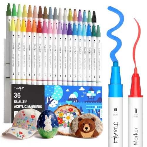 JusArt Acrylic Paint Markers 36 Colors, Dual Tip Art Supplies for Rock - Image 1