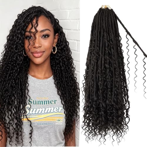Goddess Locs Crochet Hair for Black Women -24 Inch 8 Packs Boho Faux Locs Crochet Hair Pre Looped Soft Locs Crochet Braids with Curly Ends - Image 1