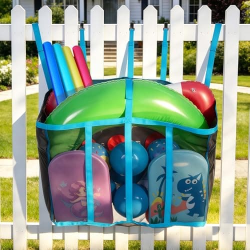 AURASUN 31" L x 20" W Poolside Float Storage Bag for Fence & Deck - Hanging Mesh Organizer for Beach Balls, Basketball and Volleyball - Pool Accessories Organizer with Side Pocket - Image 1