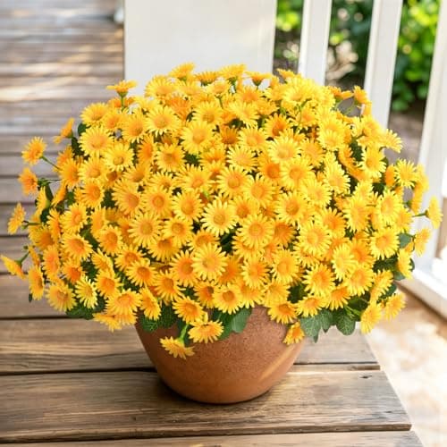 Realistic Artificial Flowers for Outdoors, 6 Bundles Full Daisy UV Resistant Artificial Outdoor Flowers, Faux Flowers for Outdoor Planters, Outdoor Fake Plants for Summer Front Door Yard Garden Home - Image 1