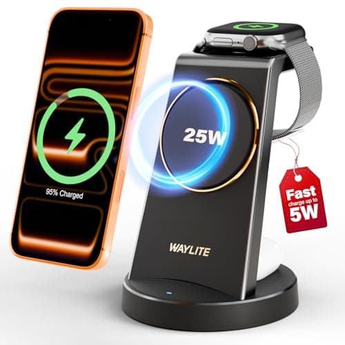3 in 1 Fast Charging Station for iPhone, 25W Wireless Magnetic Phone Charger for iPhone 17 16e 16 15 14 13 12 11 X Pro Max, Watch Charger Stand, Wireless Charging Station for AirPods 4 3 Pro, Black - Image 1