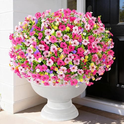 BLEUM CADE 12 Bundles Artificial Flowers for Outdoors, UV Resistant Fake Outdoor Flowers, Realistic Faux Outdoor Flowers for Decoration, Outside Fake Plants for Porch Garden Decor