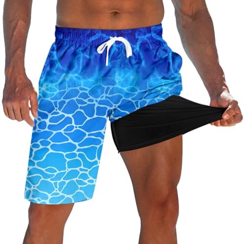 westwolf Board Shorts for Mens Blue Men's Swim Trunks with Compression Liner 9" Beach Quick Dry Blue Swim Trunks Men with Pockets Holiday Board Shorts Men Swimming Wear M - Image 1