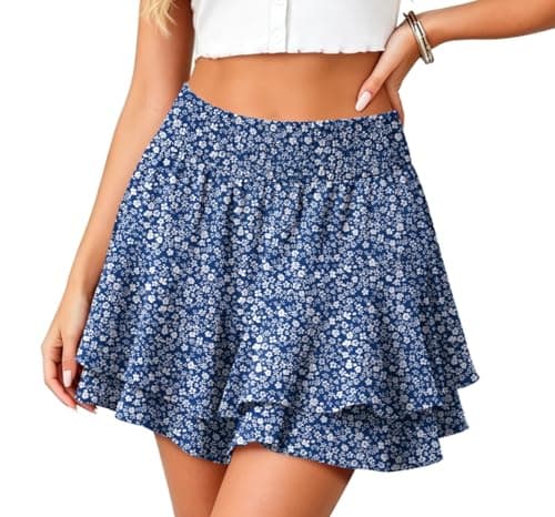 Lepunuo Skorts for Women Boho Ruffle Tiered Skorts High Waist Mini Skirts Built-in Short with Pockets - Image 1