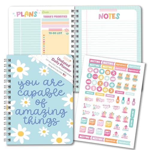Hadley Designs Daily Planner Undated - Undated Daily Planner with Hourly Schedule, To Do List Notebook for Work, Day Planners for Kids & Adults, Teacher Supplies, Teacher Graduation Gifts - Image 1