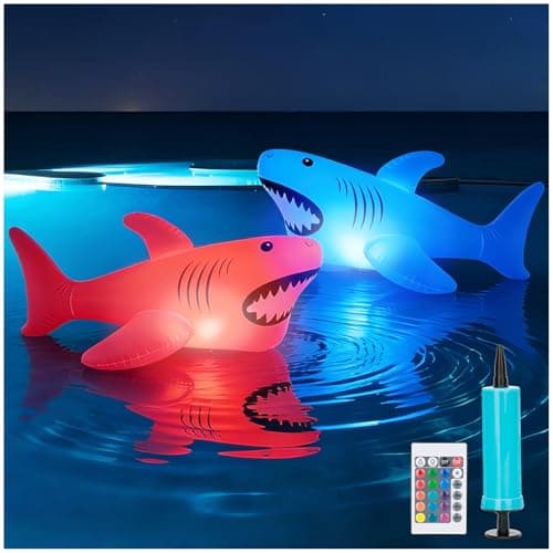 40inch Solar Pool Floats Lights, IP68 Waterproof Solar Powered Shark Floating Pool Lights,16 Colors RGB Inflatable Light Up Pool Float for Above Ground Pools, Outdoor Swimming Pool Decorations - Image 1