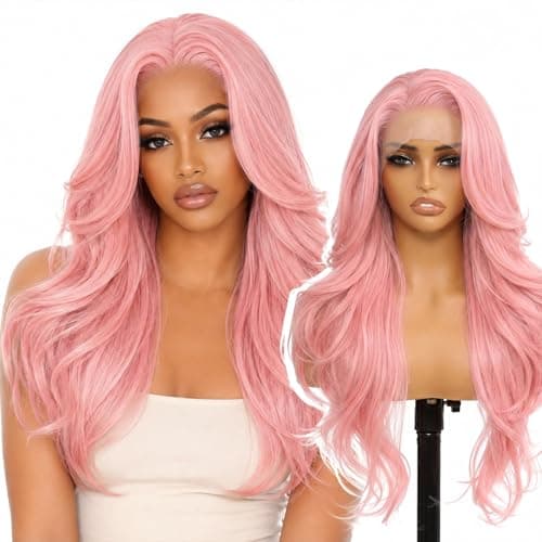 Sotpmal Pink Lace Front Wig, 4x6 HD Lace, Pre Plucked Glueless Synthetic Body Wave Hair with Baby Hair, Heat Resistant, for Women Daily Party Cosplay