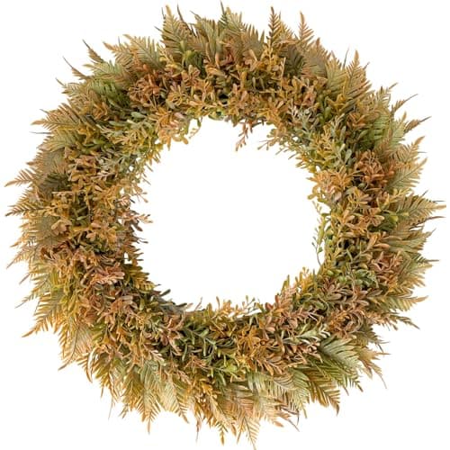 HipTree 22 Inch Fall Fern Wreath for Front Door, Artificial Autumn Harvest Greenery Wreath with Eucalyptus Leaves,Thanksgiving Farmhouse Porch Wall Decor, All Year Round Indoor Outdoor DIY Wreaths - Image 1
