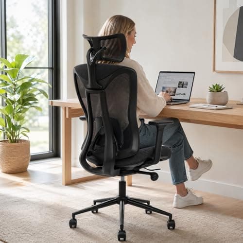 LuxErgo Ergonomic Office Chair, High Back Mesh Desk Chair with Adjustable Headrest Lumbar Support Seat Depth, 300 Lbs Big and Tall, 90-110° Tilt Lock Swivel Rolling Task Chair, Black - Image 1