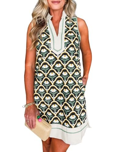 Cicy Bell Womens Summer Floral Print Mini Dress V Neck Sleeveless Color Block Boho Dresses Casual Beach Vacation Outfits - Image 1