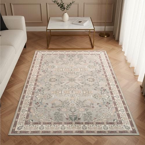 GRANNY SAYS Rug Runners for Hallways Non Slip, Washable Runner Rug for Kitchen Floor, Carpet Runner for Entryway, Laundry Room, 5x7 Long Kitchen Rugs with Rubber Backing, Vintage Rug Beige Floral