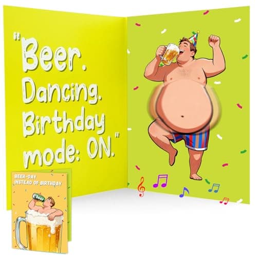 mountova Beer Birthday Card with Sound & Motion, Shaking Belly Funny Birthday Card for Men Husband, Dad, Friend, Brother, Interactive Bday Card for Beer Lovers with Envelope, 5.9 x 7.9 - Image 1