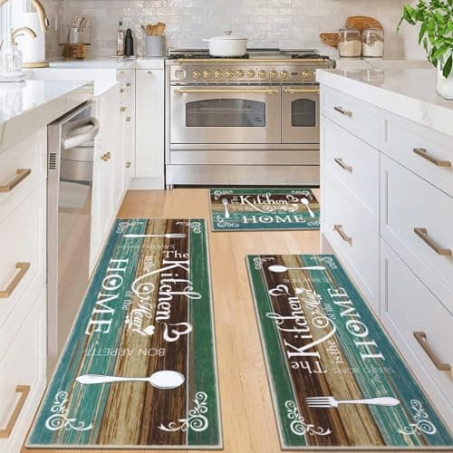 Vaukki Boho Kitchen Rug Sets 3 Pieces, Washable Kitchen Mats for Floor, Non Slip Soft Kitchen Area Rug Floor Mat for Kitchen, Laundry Room and Hallway (Teal, 20''x32''+20''x47''+20''x59'') - Image 1