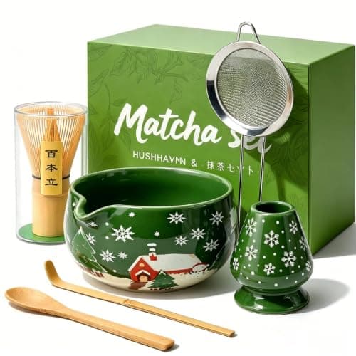 HUSHHAVN Christmas Gifts Matcha Whisk Set, Ceramic Matcha Set Includes Bowl & Holder, Bamboo Whisk (Chasen), Scoop, Spoon and Sifter, 6PCS Matcha Kit Covers Everything Needed for Making Matcha - Image 1