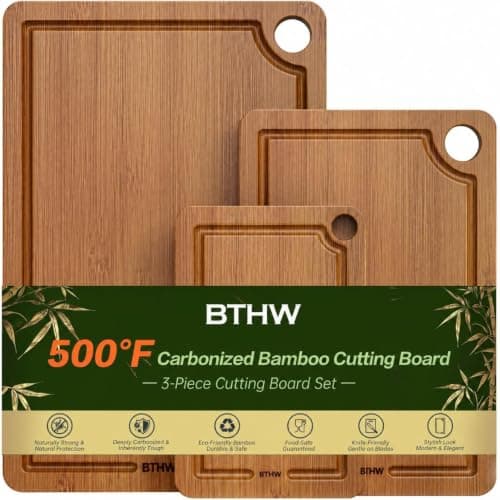 Bamboo Cutting Board for Kitchen – 3-Piece Wooden Boards with Juice Grooves, Side Handles, Non-Slip Mats – Perfect for Meat, Veggies Fruit,Cutting Board & Knife Sets – Ideal Kitchen Gift - Image 1