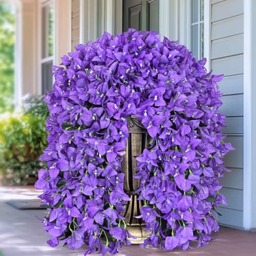 Siyaluens 4 Pcs UV Resistant Artificial Flowers for Outdoors, Realistic Faux Silk Bougainvillea Flowers, Fake Hanging Plants for Porch Patio Balcony Decoration (Dark Purple) - Image 1