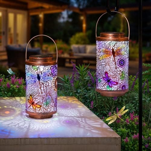 2Pack Solar Outdoor Lanterns Waterproof Multicolor Dragonfly Garden Gifts for Mom Women Backyard Lights Lanterns for Indoor,Outdoor, Outside,Mothers Day Gifts for Grandma Wife - Image 1