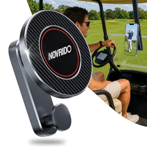 Golf Cart Phone Holder Magnetic for MagSafe iPhone, Zinc Alloy Golf Cart Phone Mount with Gear Hook, 20-Magnet Strong Hold, 360° Rotation for Swing Recording, Fits iPhone 12–17 & Other Phones