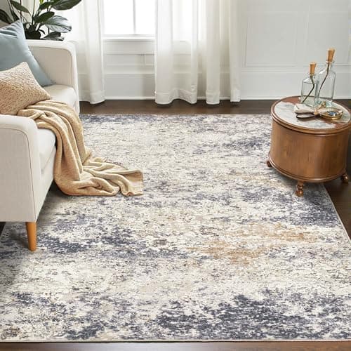 LOVORAL Area Rugs for Living Room: 5x7 Washable Neutral Abstract Rug for Bedroom Large Soft Modern Dining Room Rugs Indoor Floor Low Pile Carpet for Home Office Nursery - Blue Grey - Image 1