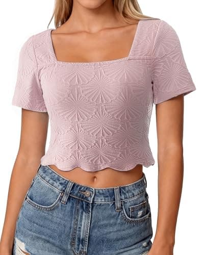 Womens Blouses Dressy Causal V Neck Pintuck Short Petal Sleeve Business Tops Ladies Summer Trendy Work Shirt Pink - Image 1