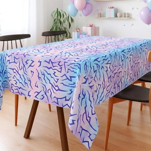 LYYLYYWUHU 2PCS Demon Birthday Hunters Tablecloth Decorations, Purple Energy Lightning Pattern Table Covers for Girls Party Supplies, Plastic Magical Music Themed Disposable Table Cloths 54x108 Inch - Image 1