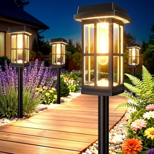 Ahaorigin 8 Pack Solar Pathway Lights Outdoor, 2 Lighting Modes Waterproof Solar Lights Outdoor, Brighter Up to 15 Hrs, Sturdy Metal Rods Outdoor Path Light for Yard Walkway Driveway Sidewalk Garden - Image 1