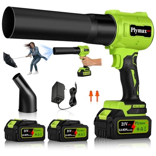 Plymax Cordless Leaf Blower, 800,000 RPM Electric Handheld Leaf Blower, Leaf Blower Cordless with 2×4.0Ah Batteries & Charger,Snow Blowers with 2-Nozzles for Patio,Lawn Care,Dust,Snow & Car Drying - Image 1