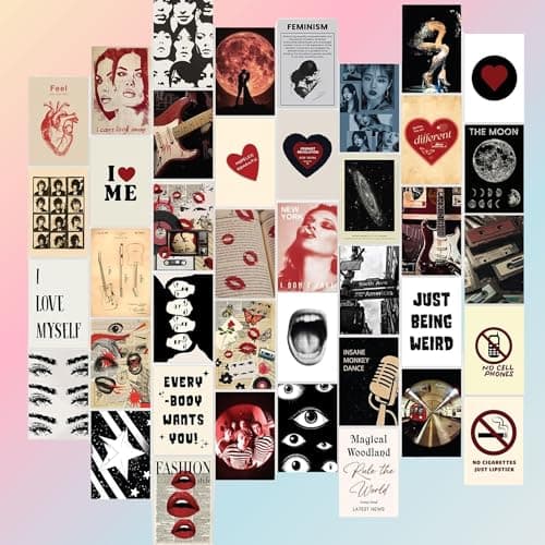 97 Decor Vintage Downtown Girl Room Decor - 40 Pcs Mini Y2k Posters For Room Aesthetic Pictures, Cute Y2k Room Decor 2000s Wall Collage Kit, Retro Red Art Prints For Teen Girls College Dorm (4x6)