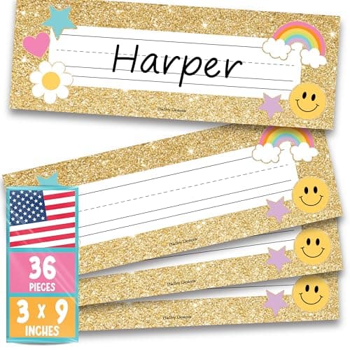 Hadley Designs Desk Name Tags for Classroom - 36 Student Desk Name Plates for Classroom Decor, 9x3 Pastel Nametags Cubby Labels Teacher Supplies, 1st 2nd 3rd Grade Kindergarten Preschool Must Haves - Image 1