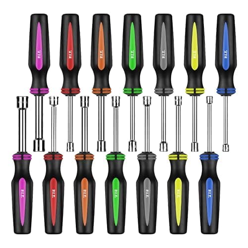 P.I.T.14PC SAE and Metric Nut Driver Set,Solid Shaft Nut Drivers(3/16 to 1/2 Inch and 5 to 10 mm) For Tightening and Loosening Fasteners with Color Coded Nonslip Comfort TPR Hand Grips - Image 1