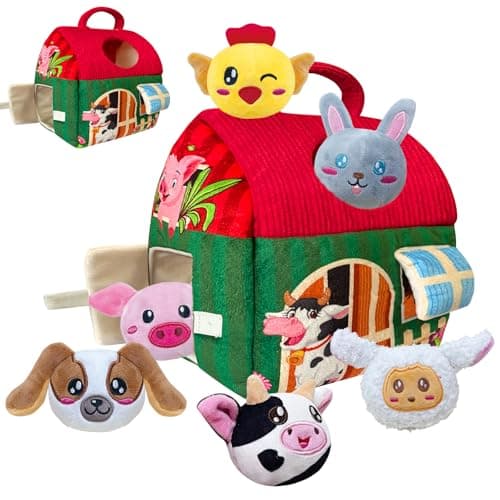 Elfew Farm Animal Baby Toys 6-12 Months, with 6 Small Plush Stuffed Farm Animals(Squeeze & Shake), Soft Toy for Toddlers, Montessori Toys for Babies 6-12 Months, Baby Easter Basket Stuffers - Image 1