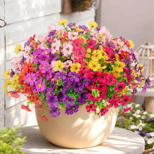 Trepcow Artificial Flowers for Outdoors - UV Resistant Realistic Spring Fake Flowers,16 Bundles Faux Flowers Bulk for Outdoor&Indoor Decor,Fake Plants for Garden,Porch,Window Box,6 Multicolor - Image 1
