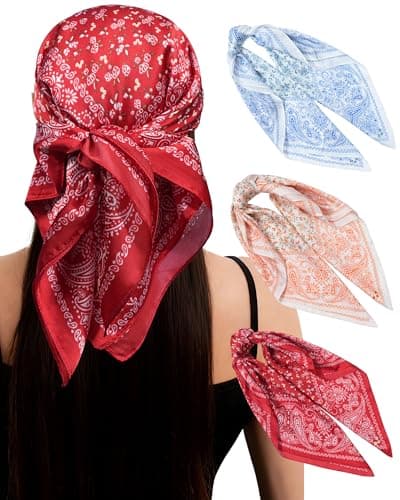 Secroma 27” Silk Head Scarves for Women -3Pcs Printed Like Satin Head Scarf for Women, Silk Bandana Scarf for Sleeping - Image 1