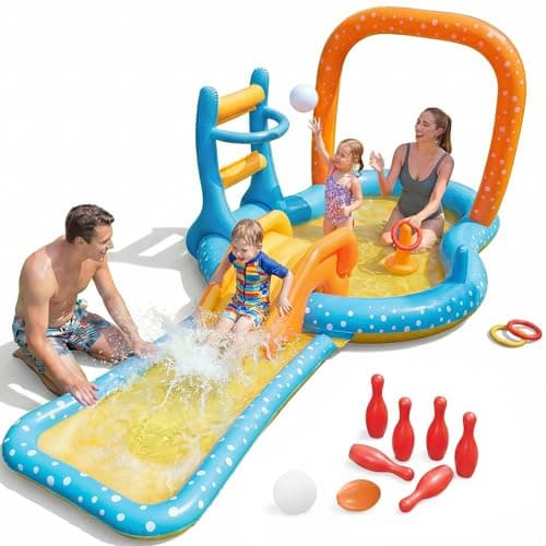 Inflatable Kiddie Pool with Dual Slides, Kids Splash Pool Play Center with Water Slide & Slip Slide, Outdoor Backyard Water Toy for Toddlers - Image 1