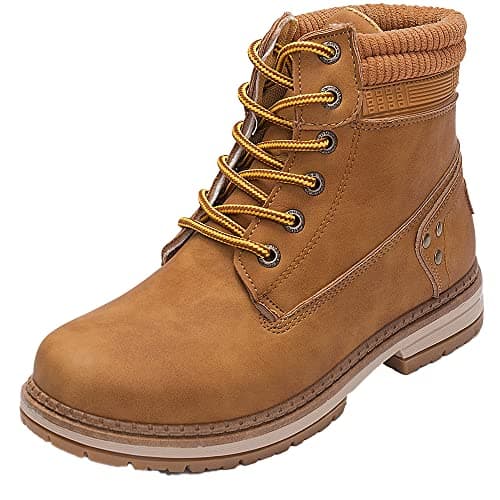 Athlefit Women's Work Waterproof Hiking Combat Boots Lace up Low Heel Booties Ankle Boots Size 5.5 Camel - Image 1