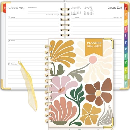 Daily Planner 2026-2027, 18 Month Planner with Tabs, January 2026 - June 2027 Weekly and Monthly Academic Year Calendar Spiral Time Management, 100GSM Thick Paper, Twin-Wire Binding, A5 Size, Yellow - Image 1