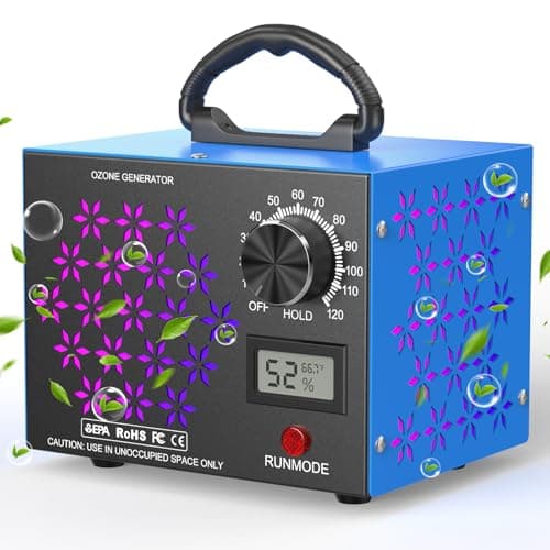 120,000mg/h Ozone Generator Machine with Temp/Humidity Display, Triple Side Vents for Enhanced Airflow - Faster & Wider Ozone Odor Eliminator Air Purifier for Home Car Pets, Up to 6000 Sqft, Blue - Image 1