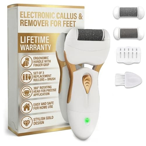 Electric Callus Remover for Feet – Electric Foot Filer with 3 Replacement Rollers & 360° Rotating Head – Hard Skin Remover for Feet with Ergonomic Handle for Easy Grip & Control in Home Pedicure - Image 1