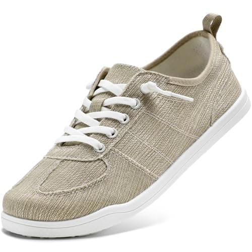 STQ Slip on Shoes Womens Walking Sneakers Orthopedic Fashion Casual Canvas Arch Support Tennis Comfortable Classic Nursing Beige Size 6 - Image 1